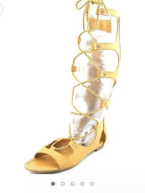 Bar III Rayanne Gladiator Sandals Women’s 7.5 Tan Lace Up Knee High Flats